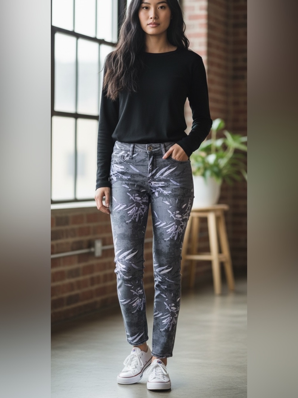 Free People Lavender Floral Skinny Jeans